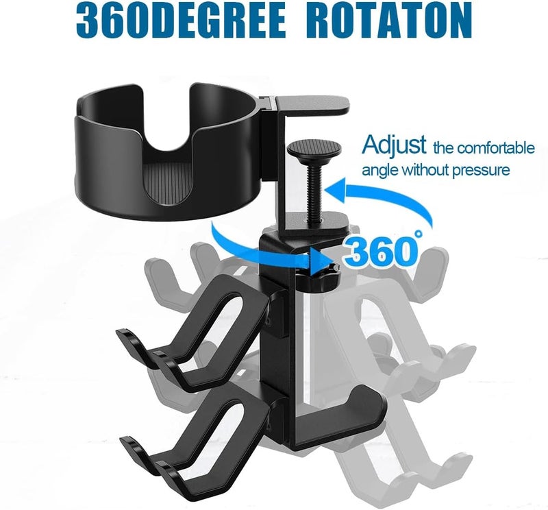 Elfzone Game Controller Holder - 360° Rotating Controller Headphone Holder,Clamp On Desk Organizer,Headset & Desk Mounts,3 in 1, - Image 2